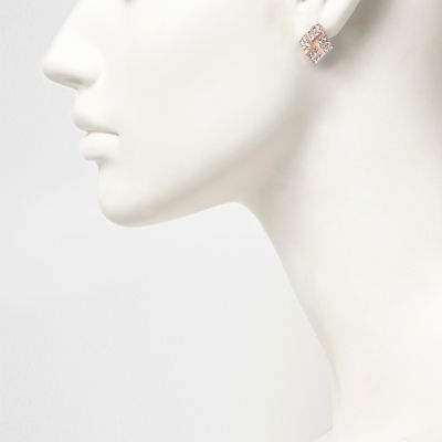 Rose gold tone diamond stud earrings